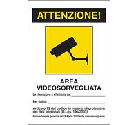 ADESIVO CM 18X12 "ATTENZIONE AREA VIDEOSORVEGLIATA. La rilevazione è effettuata da... Per fini di... Art.13"