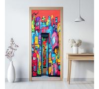 Adesivo colorato per porte interne, street art, graffiti, impermeabile, autoadesivo, in PVC, per camera da letto, soggiorno, 85 x 200 cm (larghezza x altezza)