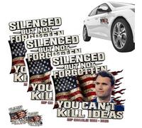 Adesivo commemorativo patriottico di Charlie Kirk Silenced But Not Forgotten, You Can't Kill Ideas, adesivo in vinile impermeabile per auto, paraurti, porte, finestre, computer portatili, qualsiasi