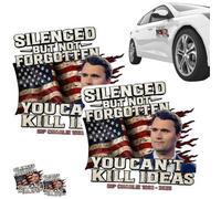 Adesivo commemorativo patriottico di Charlie Kirk Silenced But Not Forgotten, You Can't Kill Ideas, adesivo in vinile impermeabile per auto, paraurti, porte, finestre, computer portatili, qualsiasi