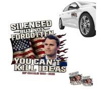 Adesivo commemorativo patriottico di Charlie Kirk Silenced But Not Forgotten, You Can't Kill Ideas, adesivo in vinile impermeabile per auto, paraurti, porte, finestre, computer portatili, qualsiasi
