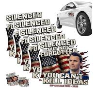 Adesivo commemorativo patriottico di Charlie Kirk Silenced But Not Forgotten, You Can't Kill Ideas, adesivo in vinile impermeabile per auto, paraurti, porte, finestre, computer portatili, qualsiasi
