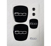 Adesivo Compatibile 500 Anteriore, Posteriore + Volante + 2 Stemmi per Portachiavi. per Cofano e Baule. Adesivi resinati, Effetto 3D. Fregi Colore: Nero-Bianco