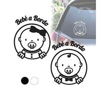 Adesivo da auto in vinile prespaziato mod. mod. Bebè a bordo - 2 adesivi Nero o Bianco cm 10 x 12- Kamiustore (Bimbo e Bimba, Bianco)