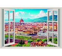 ADESIVO DA MURO - Firenze 3D Window - Adesivo murale Wall Sticker Decalcomania In Vinile Arte Murale Decor (150x100)