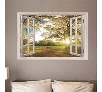 Adesivo da parete 3D Finestra finta Adesivi da parete in PVC Foresta assolata - Trompe l'oeil Decalcomanie artistiche for finestre for la decorazione della camera da letto del soggiorno ( Color : 100c