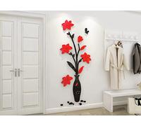 Adesivo da Parete 3D Fiore e Vaso Adesivi Murali Specchio Sticker da Muro Arts DIY Casa Decorazione Specchio Wall Sticker per Camera da Letto Asili Nido Bambini Stanze Soggiorno （E-M: 42 cm*110 cm）