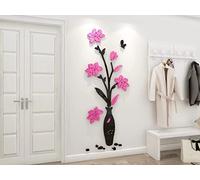 Adesivo da Parete 3D Fiore e Vaso Adesivi Murali Specchio Sticker da Muro Arts DIY Casa Decorazione Specchio Wall Sticker per Camera da Letto Asili Nido Bambini Stanze Soggiorno （E-M: 42 cm*110 cm）