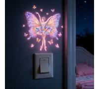 Adesivo da parete a forma di ballerina farfalla che brilla al buio - Decalcomania in PVC autoadesiva con ali scintillanti e corona floreale, scena notturna fantasy per la decorazione della casa, decor
