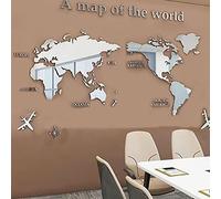 Adesivo da parete a specchio in acrilico 3D con disegno di mappa del mondo per la decorazione e la decorazione della parete, riflettente e facile da installare, ideale per il