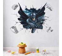 Adesivo Da Parete, Cartone Animato Boy'S Hero Batman Spiderman Adesivo Da Parete Per Camerette Decorazioni Per La Casa Arte Della Parete Effetto 3D Rotto Adesivo Murale Regalo Poster, 50X70Cm