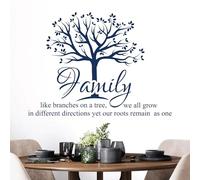 Adesivo da parete con citazione "Like Branches on a Tree We All Grow in Different Directions, Yet Our Roots Remain as One", misura grande, colore: cobalto