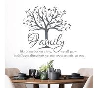 Adesivo da parete con citazione "Like Branches on a Tree We All Grow in Different Directions, Yet Our Roots Remain as One", misura grande, colore: grigio scuro