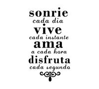 Adesivo da parete con citazioni motivazionali spagnole, con scritta "Smile Everyday Live Every Moment", in vinile, decorazione per la casa, misura piccola, 42 x 75 cm