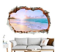 Adesivo da parete con foro rotto, adesivo da parete sulla spiaggia del mare - Murale della camera da letto rotto - Adesivo murale con buco rotto Adesivo decorativo per finestra con paesaggio marino pe