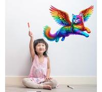 Adesivo da parete con gatto volante arcobaleno con ali, vivace decorazione per la stanza dei bambini, asilo nido e sala giochi, 99 cm