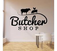 Adesivo da parete con logo, mucca, maiale, pollo, animale, bestiame, carne, adesivo in vinile per porte e finestre, macelleria, decorazione d'interni, carta da parati artistica 57x35 cm