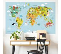 Adesivo da parete con mappa del mondo animale in PVC, decorazione da parete