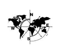 Adesivo da parete con mappa del mondo, mappa del mondo, bussola, continente, adesivo da parete, decorazione per ufficio, vinile, decorazione per interni, piccolo da appendere - 33x42cm