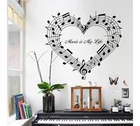 Adesivo da parete con nota musicale, cuore e pianoforte, per soggiorno, in vinile, decorativo, per cameretta dei bambini, camera da letto, casa, casa, amore, musica