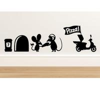 Adesivo da parete con pizza e scooter, set da 2 adesivi in vinile per presa o battiscopa, 18 x 8 cm, nero o bianco, made in Germany (nero)