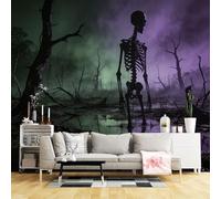Adesivo da parete con scheletro e palude nebbiosa, dimensioni personalizzate, in tessuto autoadesivo, rimovibile, per la decorazione di casa e ufficio