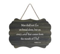 Adesivo da parete con scritta "Man Shall Not Live by Bread Alone But On Every Word That Comes From The Mouth of God", cartello rustico in legno, decorazione da parete per soggiorno, camera da letto