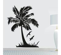 Adesivo da parete con uccello e palma in volo con paesaggio sul mare, decorazione per la casa, fai da te, in vinile, rimovibile, decorazione per camera da letto, 55 x 43 cm