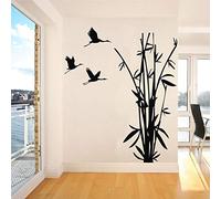 Adesivo da parete creativo in vinile nero con bambù e uccelli in volo per soggiorno o camera da letto, per creare un'atmosfera tranquilla e naturale, 42 x 58 cm
