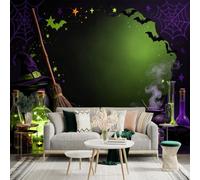Adesivo da parete di dimensioni personalizzate, cappello da strega e scopa, pozioni luminose e calderone, atmosfera notturna magica, decorazione da parete, decalcomanie da parete peelandstick.