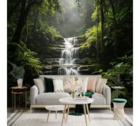 Adesivo da parete di dimensioni personalizzate, cascata tropicale della foresta pluviale, ruscello a cascata, paesaggio della giungla verde lussureggiante, paesaggio naturale della foresta, per la
