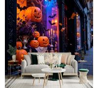 Adesivo da parete di dimensioni personalizzate, display con zucca di Halloween, lanterne intagliate, sagome di pipistrelli, decorazioni autunnali festive, per decorazione da parete, decalcomanie da