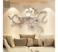 Adesivo da Parete Floreale a Specchio Acrilico 3D, Adesivo da Parete con Specchi Sakura 3D, Decalcomanie da Parete per Famiglie, Decalcomania Adesiva Rimovibile per Specchi D'argento, Decalcomania da