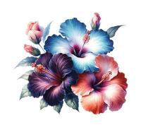 Adesivo da parete gigante XXXL 30X30 cm fiore di ibisco, acquerello fiori qua...