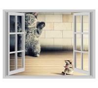 Adesivo da parete in 3D con motivo gatto e topo, disponibile in 3 diversi effetti, per finestre, pareti e poster, ideali per ufficio, casa, decorazione per la casa disponibile in 4 misure.
