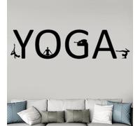 Adesivo da parete in bianco e nero - Lettere di yoga Figura di yoga Design creativo per palestra Sala yoga, adesivo da parete in vinile di alta qualità 17 x 70 cm