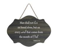Adesivo da parete in legno rustico con scritta "Man Shall Not Live by Bread Alone But On Every Word That Comes From The Mouth of God", cartello di benvenuto in legno per portico, porta, decorazione da