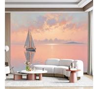 Adesivo da parete in tessuto autoadesivo, rimovibile, per la casa e l'ufficio, con paesaggio marino, tramonto, oceano, isola tropicale, cielo, dimensioni personalizzate, personalizzabile