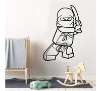 Adesivo da parete in vinile Cartoon Little Ninja - Adatto per camera da letto, soggiorno, camera dei bambini, decorazione da parete per ufficio - Adesivo da parete nero rimovibile 27 x 75 cm