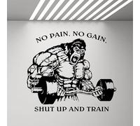 Adesivo da parete in vinile con citazione motivazionale "No Pain No Gain Shut Up and Train", 127 x 114 cm