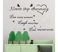 Adesivo da parete in vinile con scritta "Never Stop Dreaming Live Laugh Love", rimovibile, motivo farfalla, per camera da letto, soggiorno, casa, finestra, porta