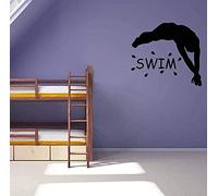 Adesivo da parete in vinile con silhouette di nuoto - Adatto per camera da letto o cameretta - Sticker mural nero rimovibile 58X63Cm