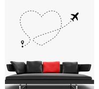Adesivo da parete in vinile, motivo: aeroplano, cuore, sentiero di volo, viaggio romantico, per finestra, camera da letto, soggiorno, decorazione per la casa, 74 x 117 cm