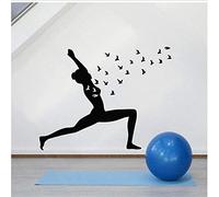 Adesivo da parete in vinile nero con posa yoga e uccello in volo per studio yoga o palestra 42 x 82 cm