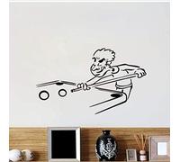 Adesivo da parete in vinile nero - Maestro di biliardo in stile cartone animato, per creare un'atmosfera da sala giochi per il tempo libero e l'intrattenimento, 65 x 31 cm