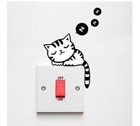Adesivo da parete in vinile nero - Simpatico gatto adesivo da parete per creare un'atmosfera calda e divertente in una stanza dei bambini o nel soggiorno, 12 x 18 cm