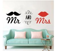 Adesivo da parete Mr And Mrs Lips Adesivo da parete Camera da letto Divano Adesivo da parete Soggiorno Decorazione per la casa Arte murale, nero, 120 cm di larghezza x 38 cm di altezza