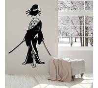 Adesivo da parete rimovibile nero con geisha giapponese Samurai spada Tattoo Design adatto per soggiorno crea un'atmosfera cultura orientale 61 x 42 cm