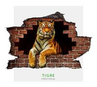 Adesivo da parete TIGRE con effetto 3D foro su mattoni wall sticker adesivo per