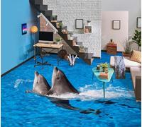 Adesivo Da Pavimento Impermeabile Autoadesivo Personalizzato Mare dei delfini 3D Stickers Pavimento 3d Wall Stickers Salotto Camera Cucina Adesivi Murali,250 * 175cm